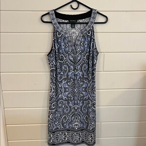 White House Black Market Blue and Black Paisley Dress Size L